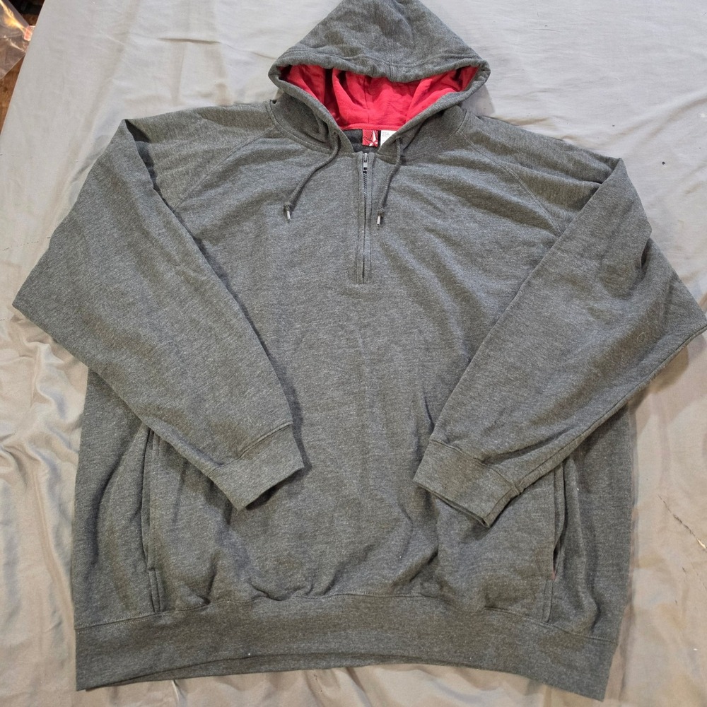 Marlboro Miles Gear Quarter Zip Hoodie Mens 2XL Gray Red Fleece Pullover VTG